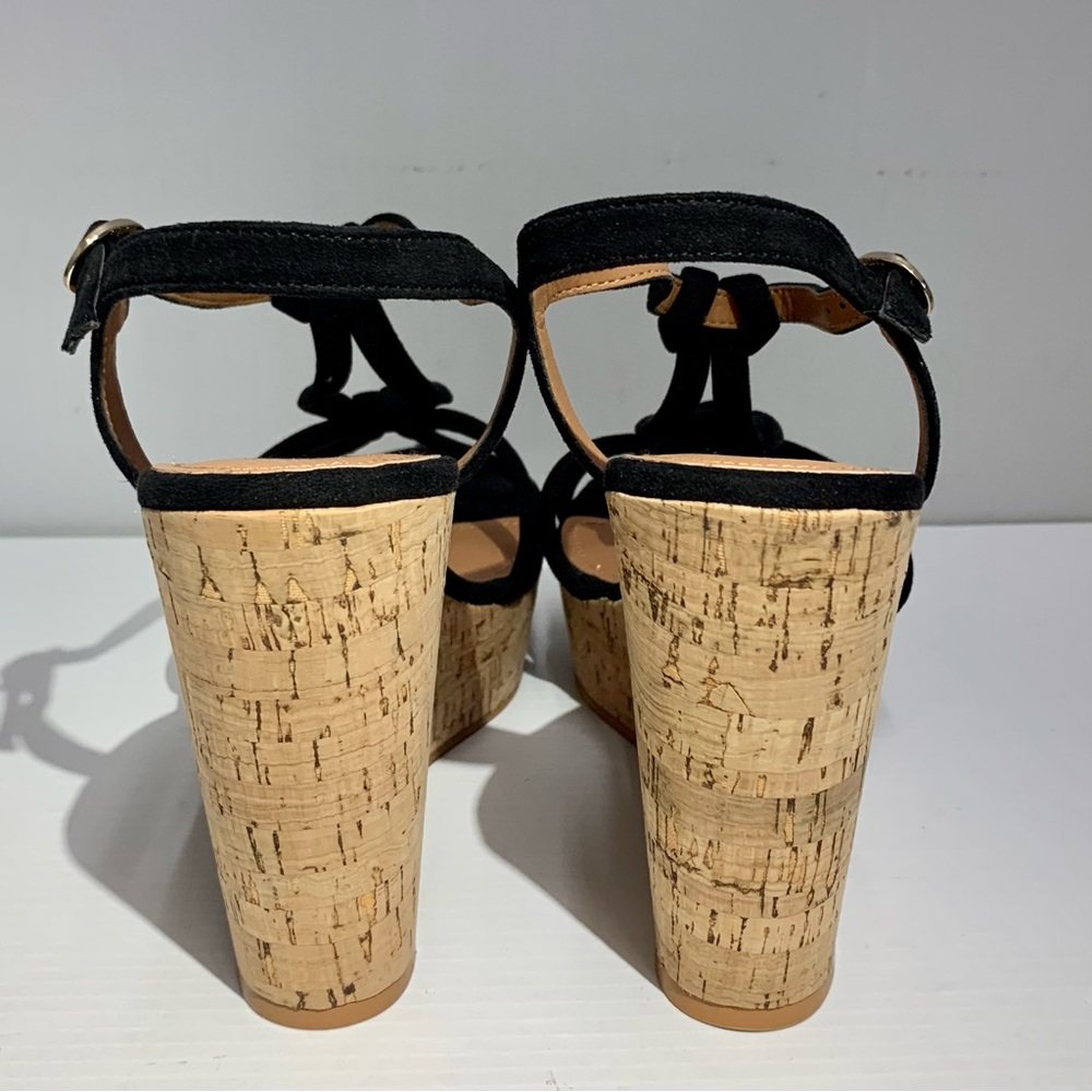 BRAND NEW H&M Black Sz 9.5 Strappy Cork Wedges Velour Feel Straps Platform’s - Picture 9 of 11